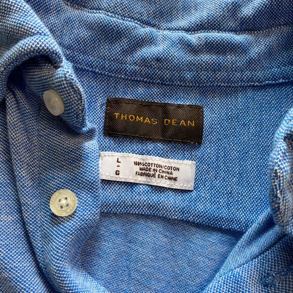 Thomas Dean Men's Blue Cotton Button Down Shirt Size Large - Picture 2 of 5